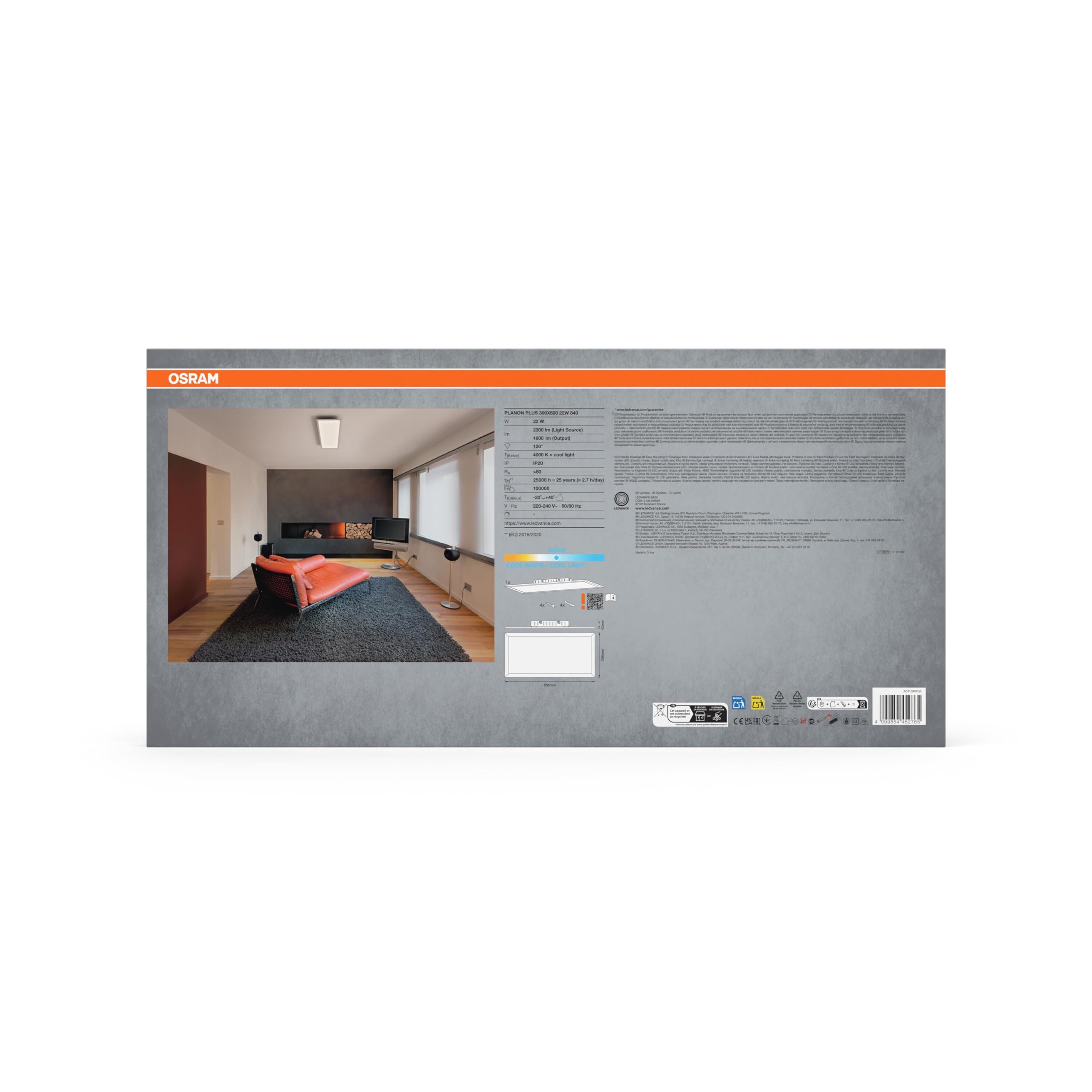 OSRAM Planon Plus ceiling light, 22 W, 300 x 600 mm