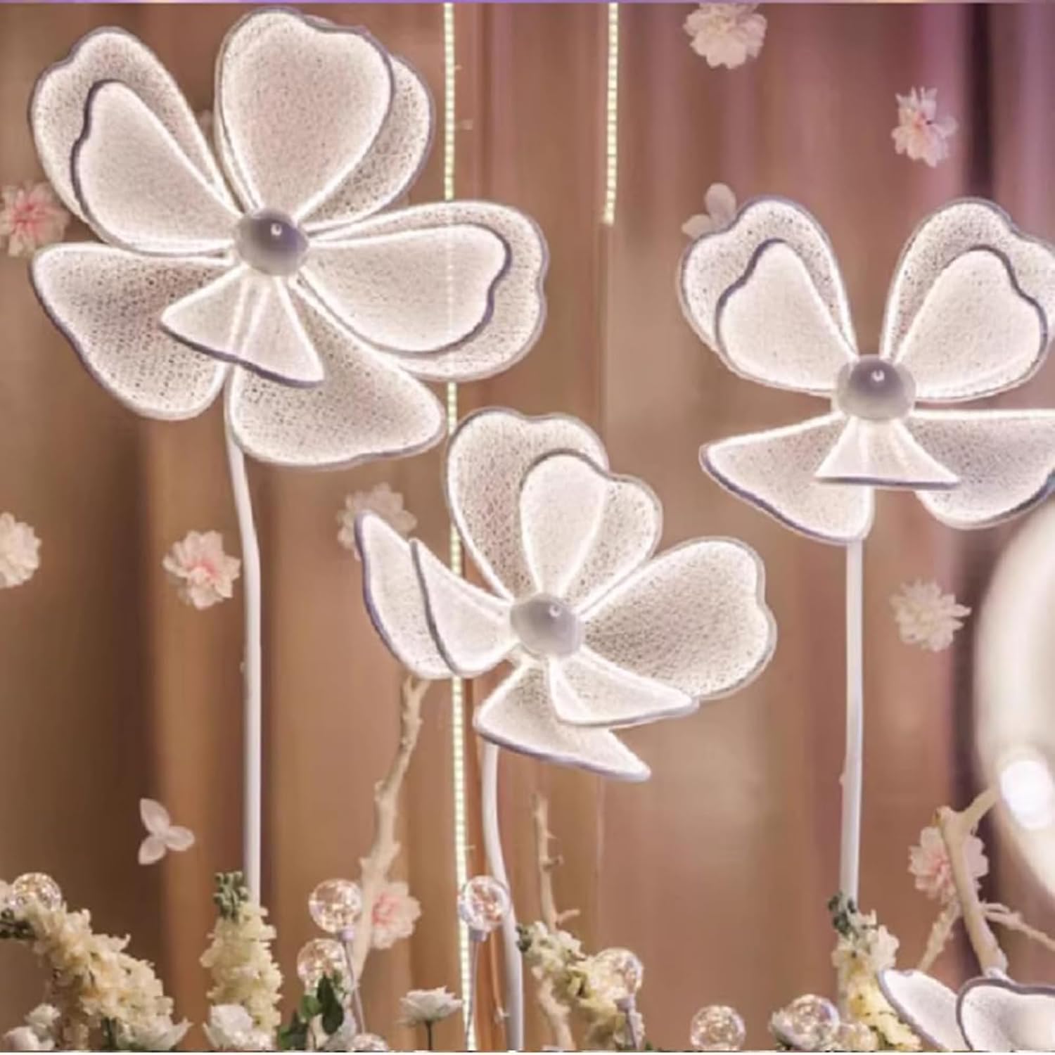 3Pcs Wedding LED Floor Lamp, 50W Creative Flower Ceiling Lamp Atmosphere Lighting 53.5-65" Adjustable Height Romantic Flower Hanging Decoration Props for Wedding Party Christmas (White Light)