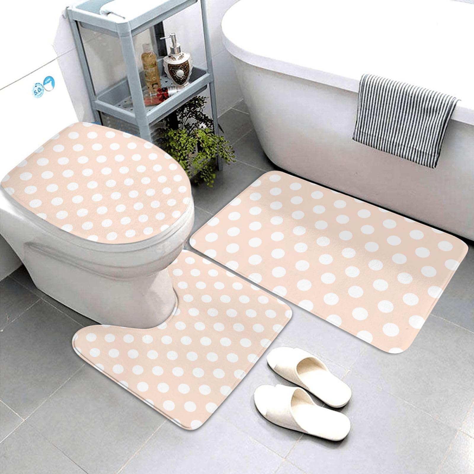 Tapis de salle de bain imprimé pois pêche pour une ambiance douce