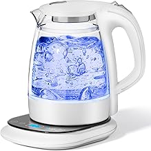 ハゴオギ (HAGOOGI) 電気ケトル 温度調節 ガラス 1.0L【最新昇級版】 LEDライト付き 8段温度設定 24時間の保温機能 二重構造 火傷防止 自動電源オフ 空だき防止 湯沸かし器 調乳 紅茶 お茶 コーヒー 新生活 PSE認証済み (ホワイト)