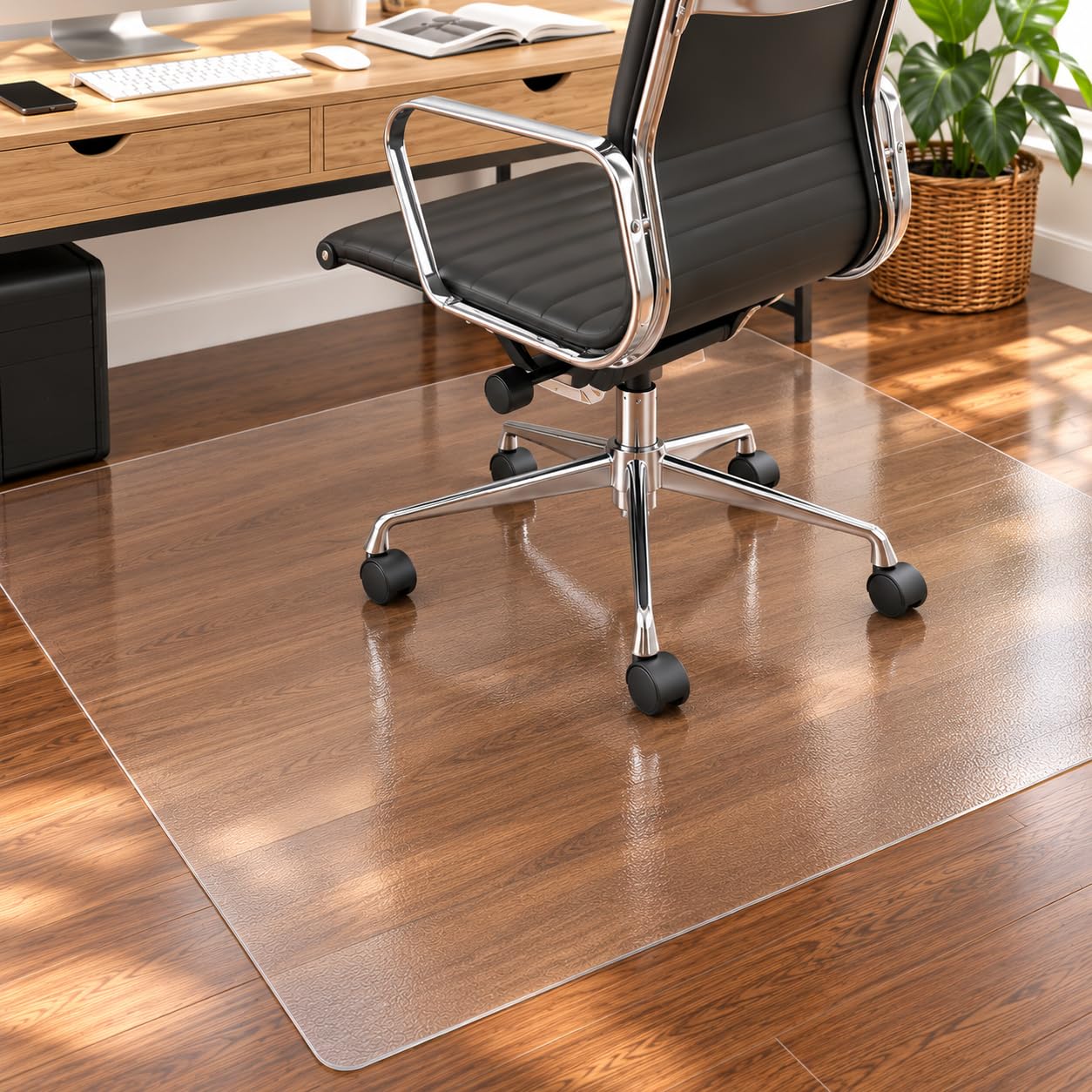 Shinfly Floor Protection Mat, Office Chair, Transparent, 90 x 120 cm, PVC Desk Chair Underlay, 1.5 mm, Non-Slip, Scratch-Resistant, Noise-Insulating Chair Mat for Hard Floors