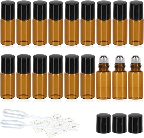 Miniatura 10 de ZEJIA Botellas de rodillo de 0.1 fl oz, paquete de 24 botellas de aceite esencial de vidrio grueso azul cobalto con bola de rodillo de acero