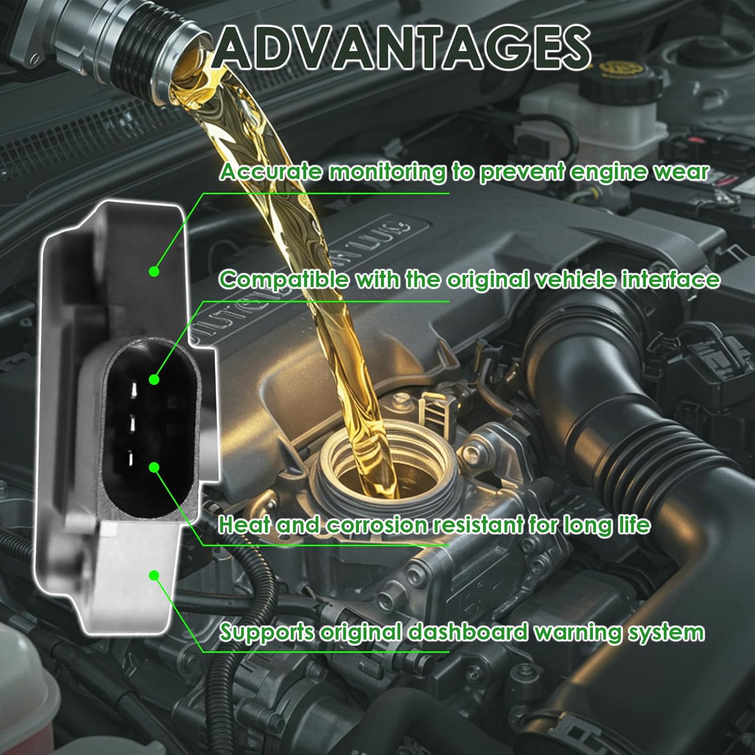 Engine Oil Level Sensor Compatible with Volvo Vehicles - 2004-2012 S40, 2001-2016 S60, 2009-2016 XC60/XC70, 2003-2014 XC90 - Replace# 30774625