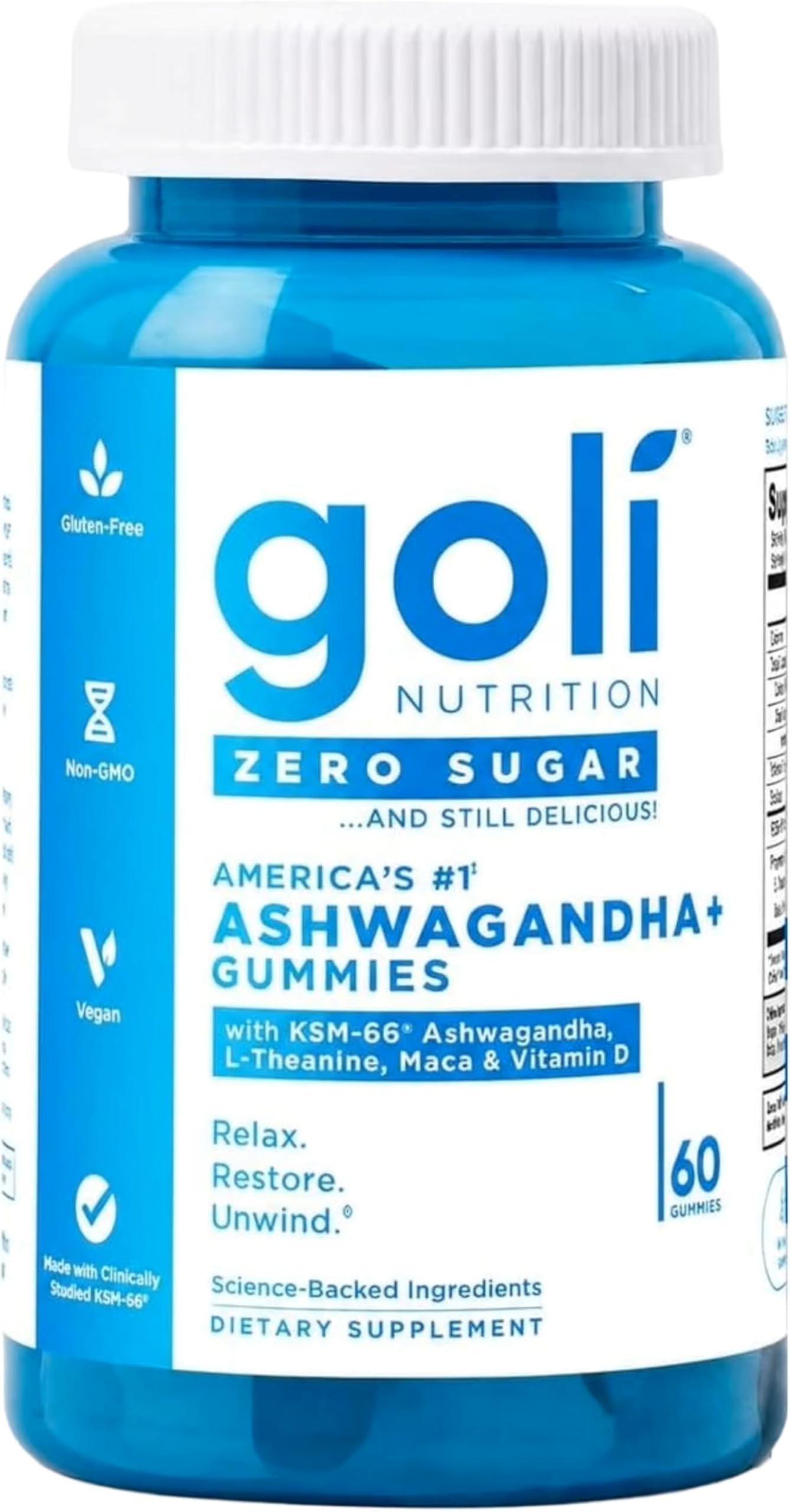 Goli Zero Sugar Ashwagandha Gummies with KSM-66, L-Theanine, Maca and Vitamin D - No Sugar Alcohols - Vegan, Keto-Friendly, Non-GMO