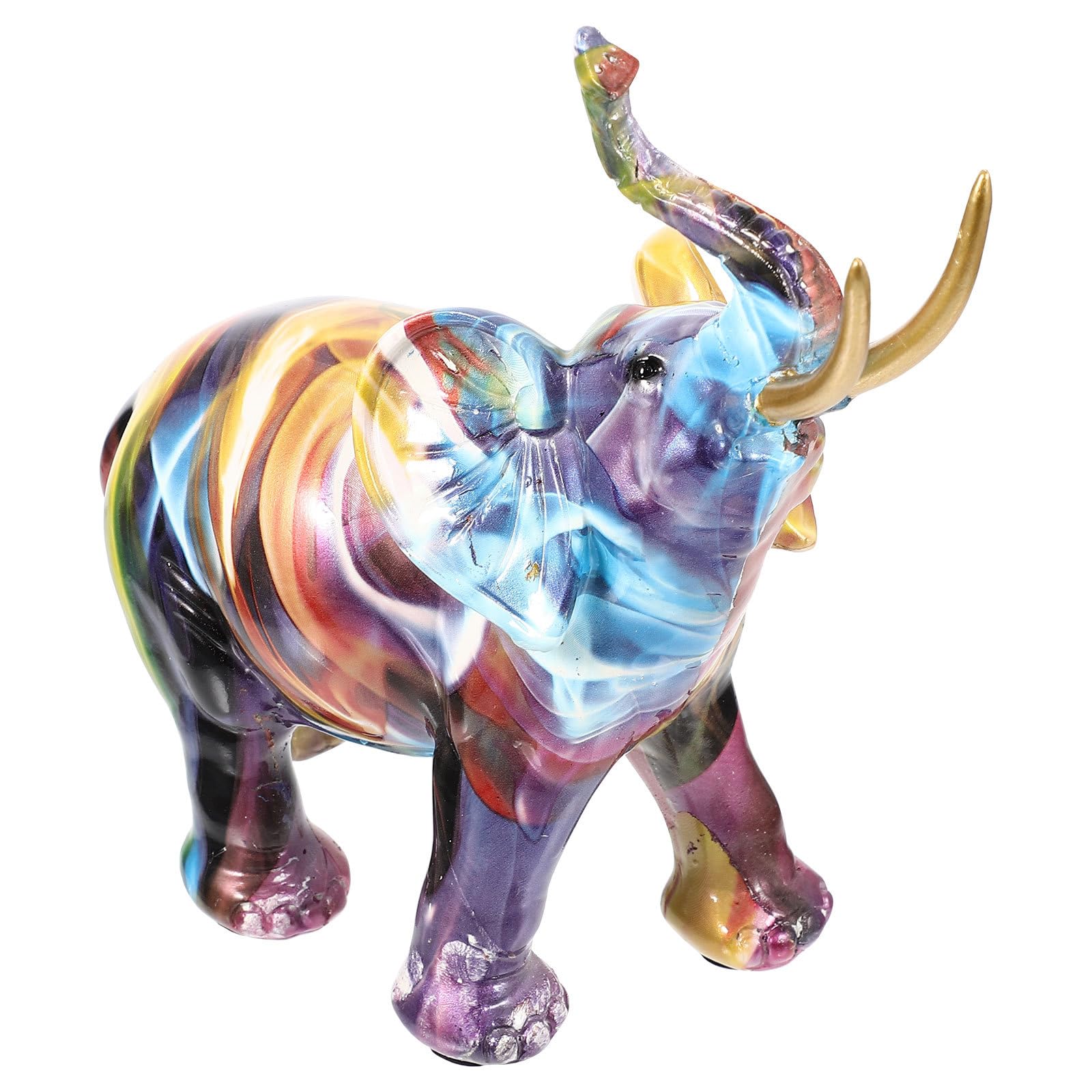 Figurine éléphant résine colorée artisanale, statuette décoration vintage maison et bureau