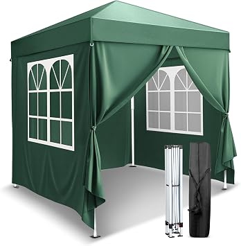 Pop Up Canopy Tent with Sidewalls, 6.5 x 6.5ft. Instant Tent, Portable Sun Shelf for Parties, Marketing Events, Easy Setup with 2 Doors 2 Windows Green