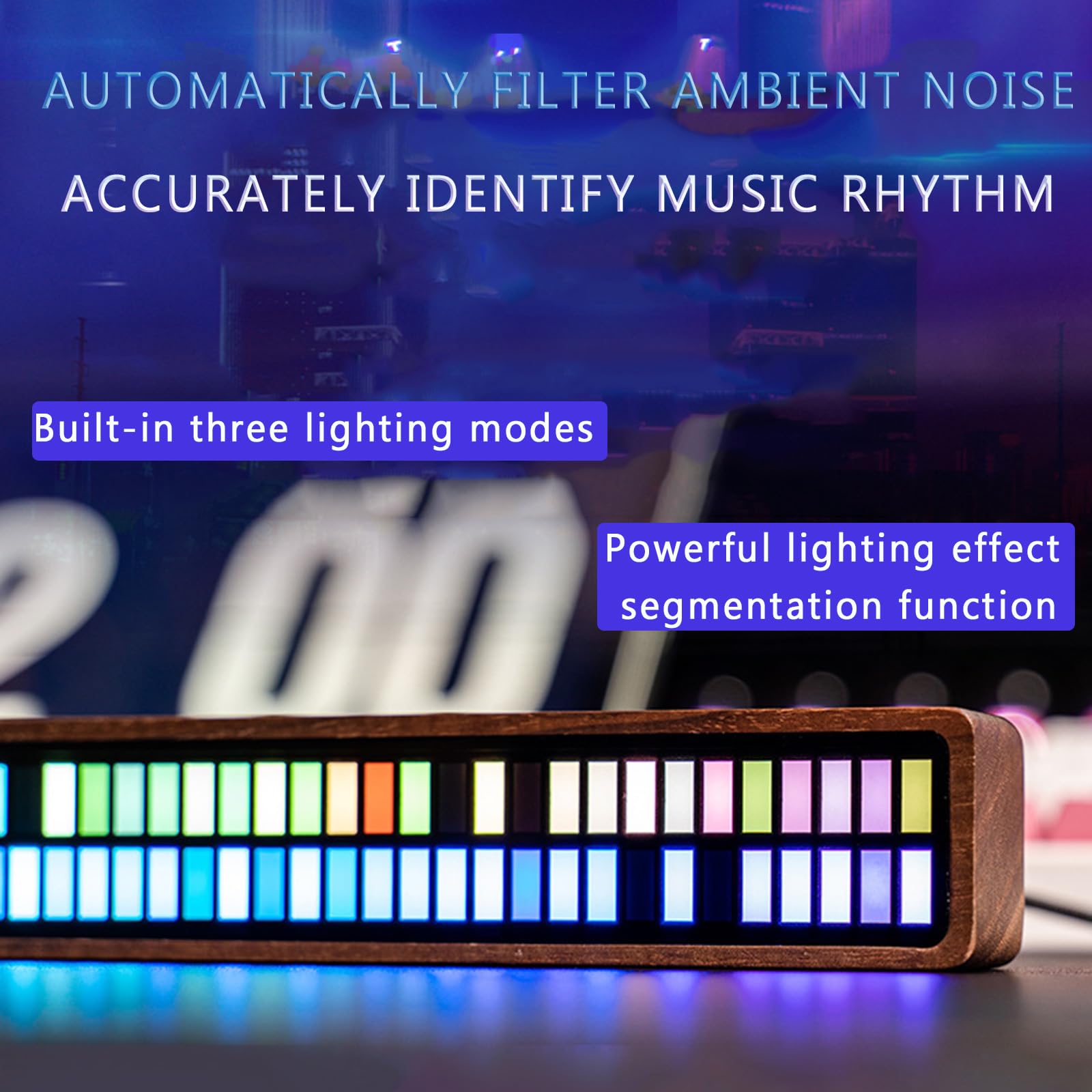Luci Ritmiche a Doppia Fila, Luci Ritmiche Musicali RGB, Funzione di Memoria di Spegnimento, Tre modalità di Illuminazione, per Desktop, Studio, Sala Giochi