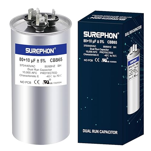 Miniatura 33 de 40+5 uF 40/5 MFD ±5% 370V/440VAC Condensador de Arranque y Funcionamiento Dual CBB65B Funciona para Motor de Ventilador de Unidad de Aire