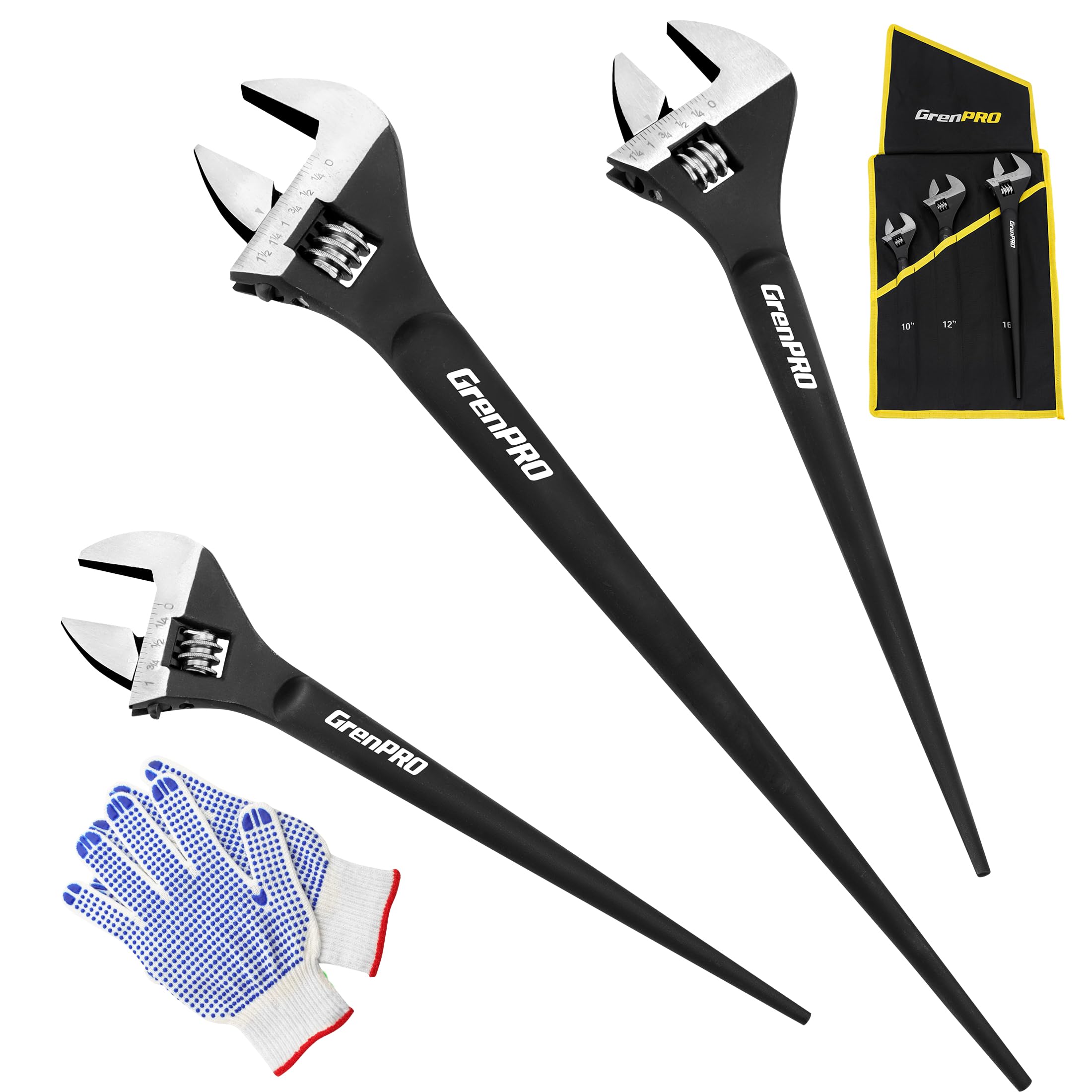 Professional 4-Piece Adjustable Spud Wrench Set (10", 12", 16") for Pipefitting