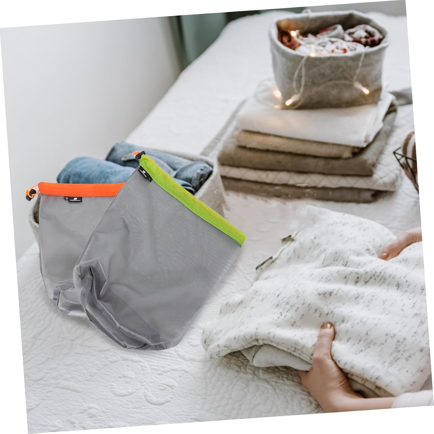 Mipcase 1set Outdoor Storage Sack Polyester Mesh Drawstring Bags for Camping Hiking and Travel Lightweight Reusable Efficient Compression Includes for Organizing Gear and Clothes