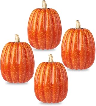 8 Inch orange Artificial Pumpkins, 4 Pack Foam Pumpkins for Fall Decor