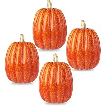 8 Inch orange Artificial Pumpkins, 4 Pack Foam Pumpkins for Fall Decor