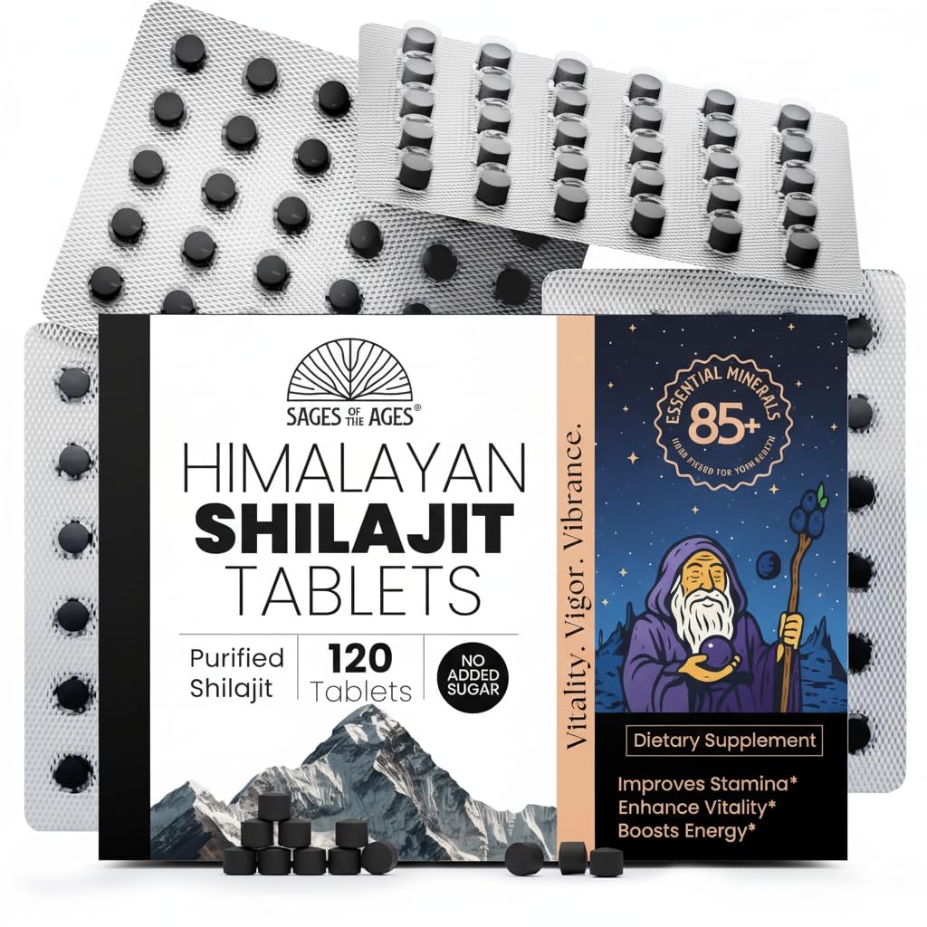 Sages Of The Ages Himalayan Shilajit Tablets – Pure Gold-Grade Himalayan Extract – 200 mg Each, 120 Count – Organic, Lab-Tested Fulvic Acid for Energy