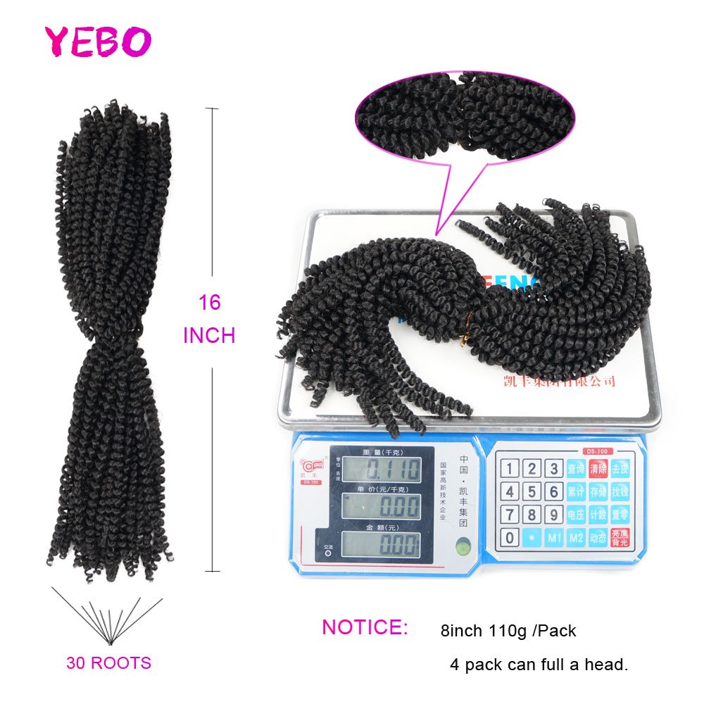 YEBO 30 Strands Spring Twist Hair 4 Packs 8 Inch Spring Twists Crochet Braiding Hair Ombre Colors Synthetic Hair Extensions 30 Strands/Pack, 110g/Pack(T30)