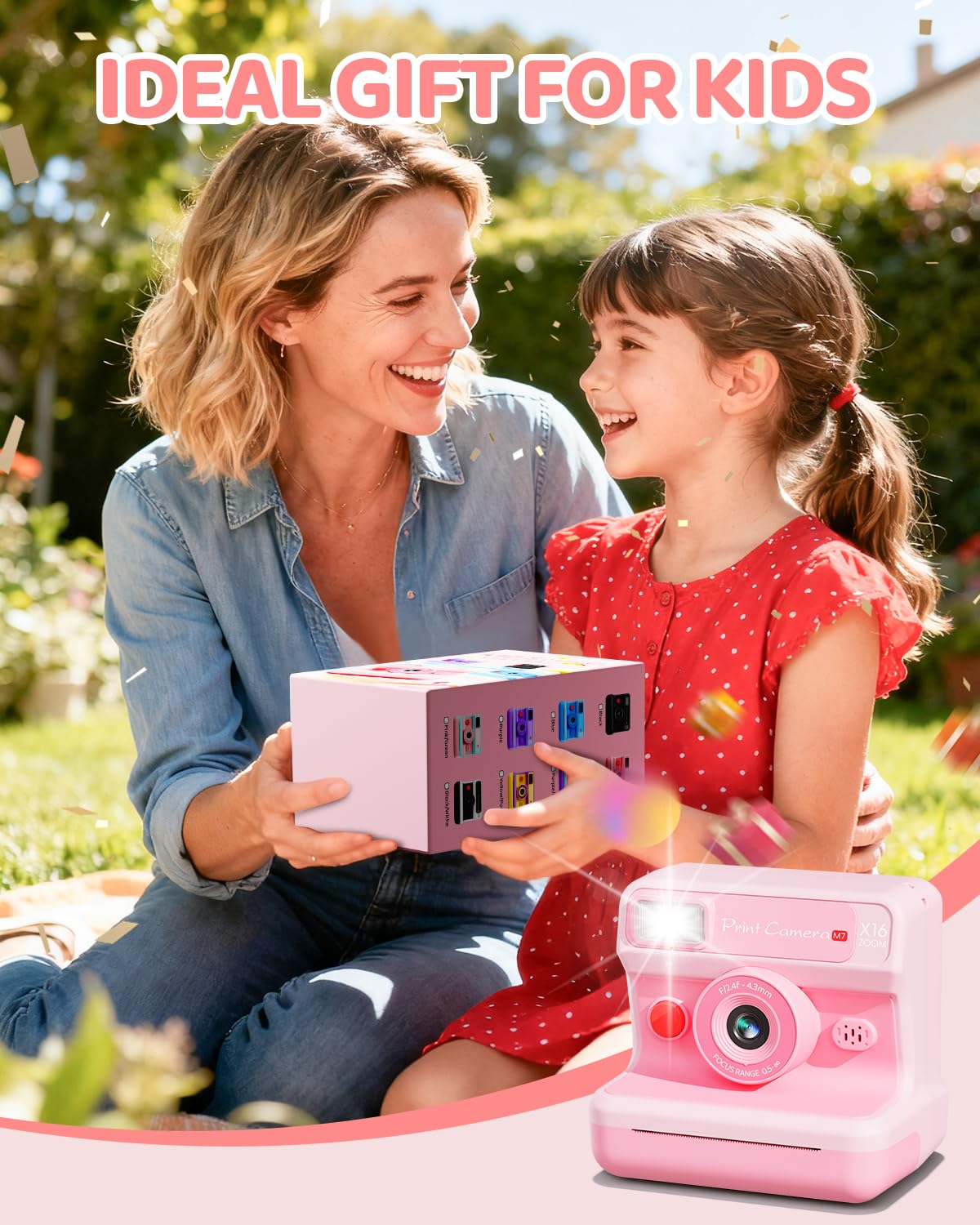 CalineGam Macchina Fotografica Bambini Istantanea, HD 1080P Macchina Fotografica Istantanea con Scheda da 32 GB e 3 Rotoli di Carta, Regalo di Natale per Ragazze Ragazzi dai 3 ai 14 Anni