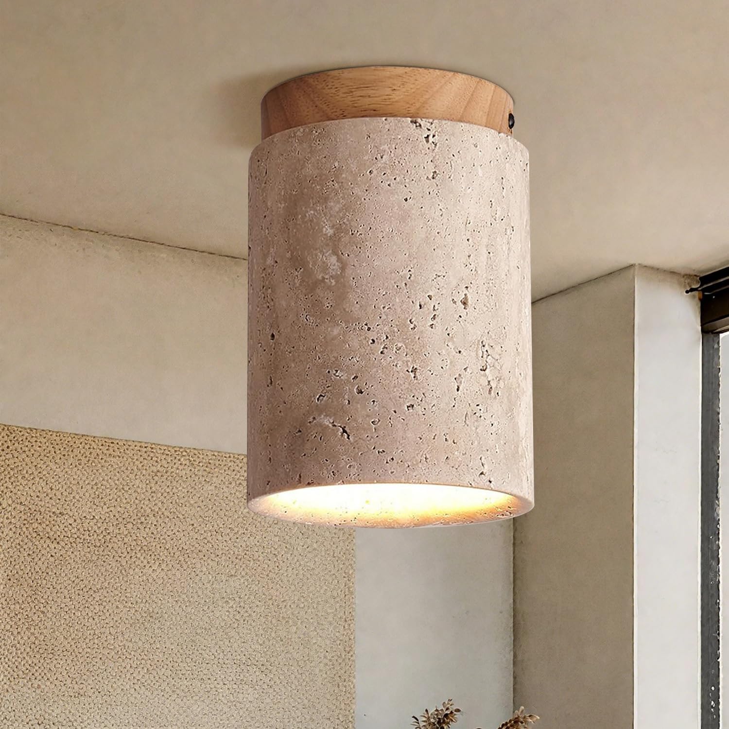 Nordic Retro Yellow Travertine Ceiling Light Fixture Japanese Wabi-Sabi Bedroom Ceiling Lights Farmhouse Flush Mount Ceiling Lighting for Hallway, Kitchen, Entryway and Foyer