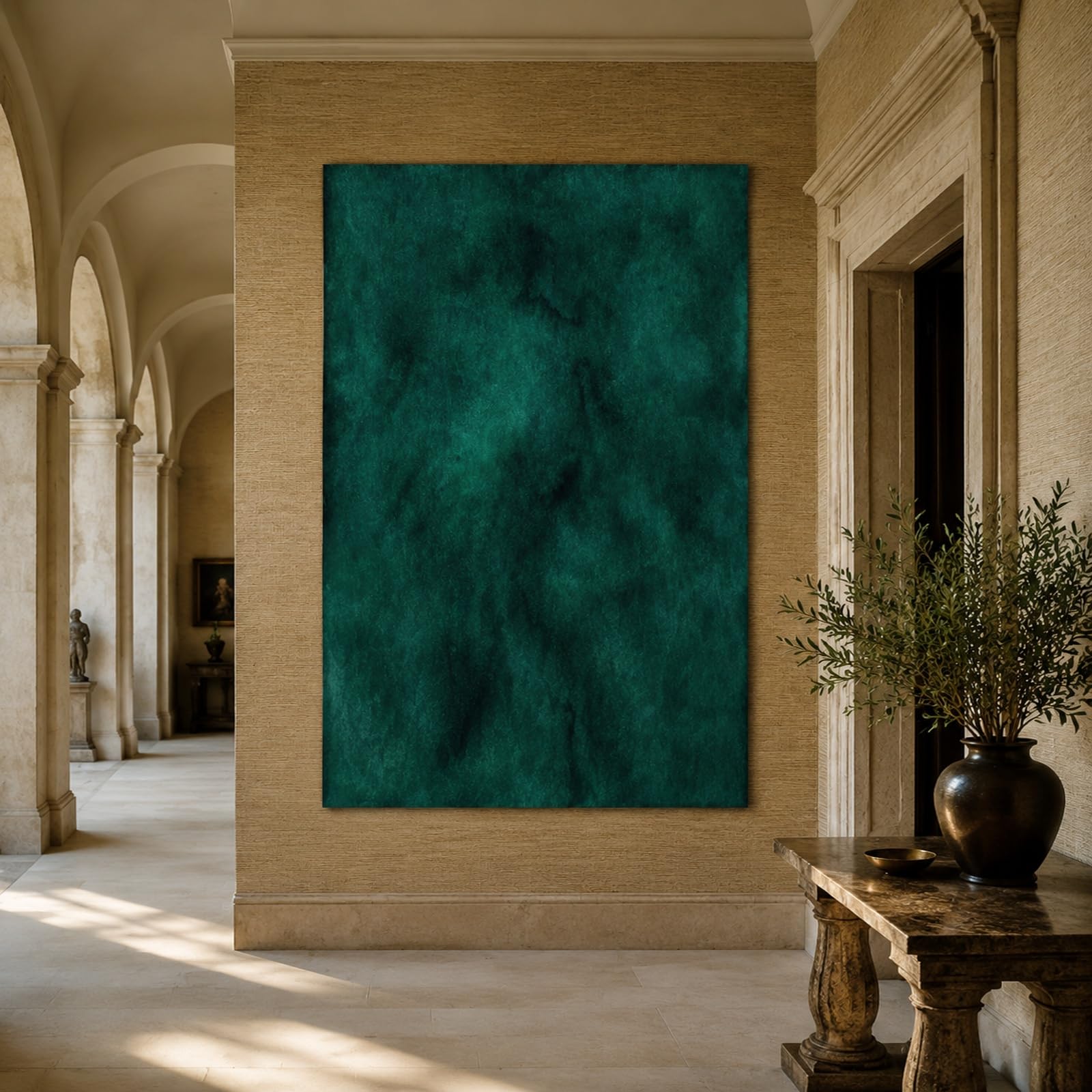 Gobeliny bardzo duże 180 x 230 cm, niestandardowy obraz logo tekst spersonalizowany gobelin wiszący na ścianie, abstrakcyjna zieleń,