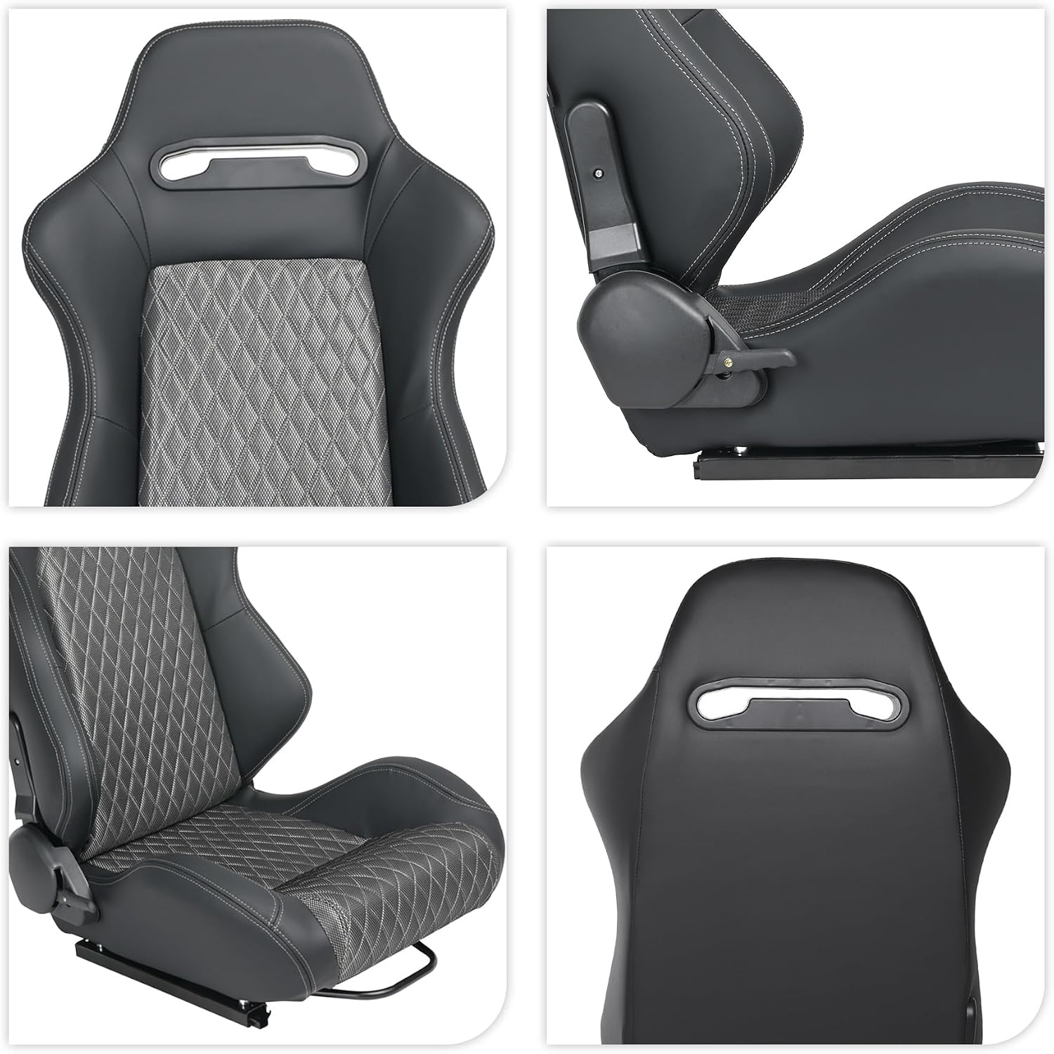 2 Pack Racing Seats for Cars, Automotive Bucket Seats Pairs, PVC Leather, Adjustable Angle, Universal Fit, Black and Gray