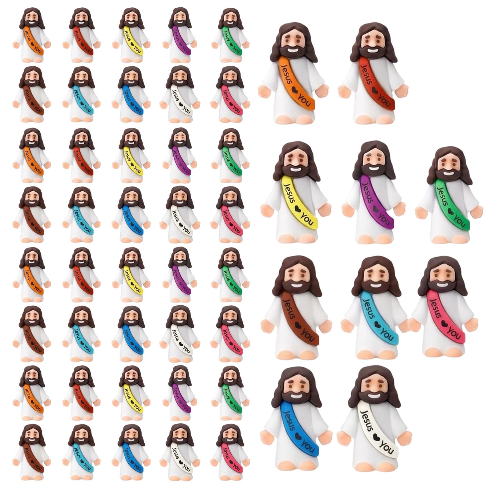 IAndhy Mini Jesus Figures, Religious Teaching Aids and Church Activity Decorations, Set of 50 Mini Figures with Assorted Colors for Sunday School and Baptism Ceremonies
