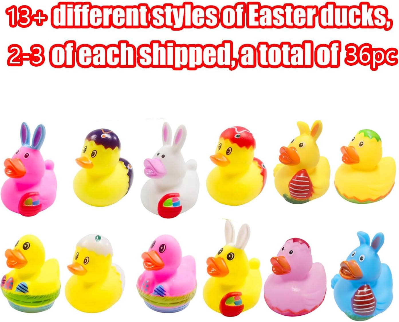 36 Pcs Easter Rubber Ducks,Baby Showers Accessories,Mini 2.16" Bunny Duckies Bath Toys for Kids Girls Boys Fun Bath Easter Basket Stuffers Eggs Fillers Party Favors Gifts(Easter)