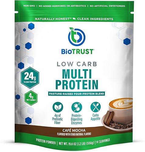 Miniatura 10 de BioTrust Proteína en polvo baja en carbohidratos, deliciosa mezcla de suero y caseína de vacas alimentadas con pasto sin hormonas, sin OMG, sin