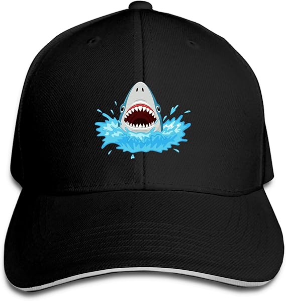Cartoon Shark with Open Jaws Isolated White Unisex Sandwich Peak Cap