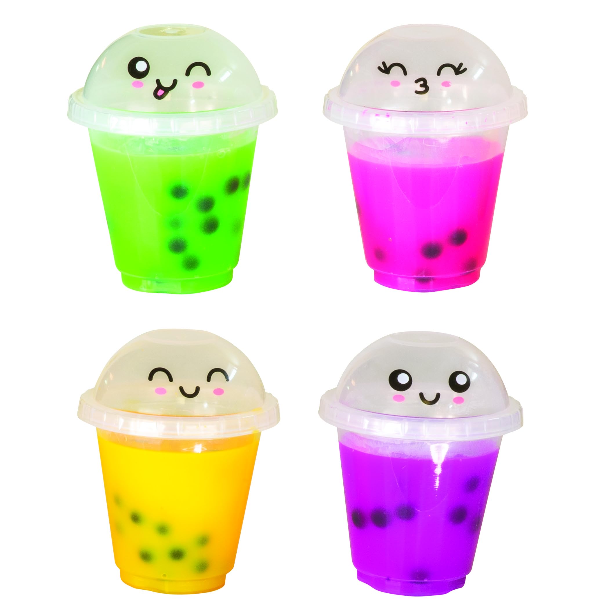 Raymond Geddes Anime Boba Tea Slime Toy - (Pack of 12) - Relaxing Boba Toys with 4 Colors - Soft and Stretchy Fun Slime Toys