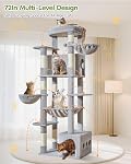 Taoqimiao 72 Inch Cat Tree, XXL Cat Tower for Indoor Cats Large Adult 25Lbs+, Extra-Large Platform, 2 Cat Houses, 7 Scratching Post, Extra-Sized Durable Hammock, Cozy Basket, Light Gray, F20W