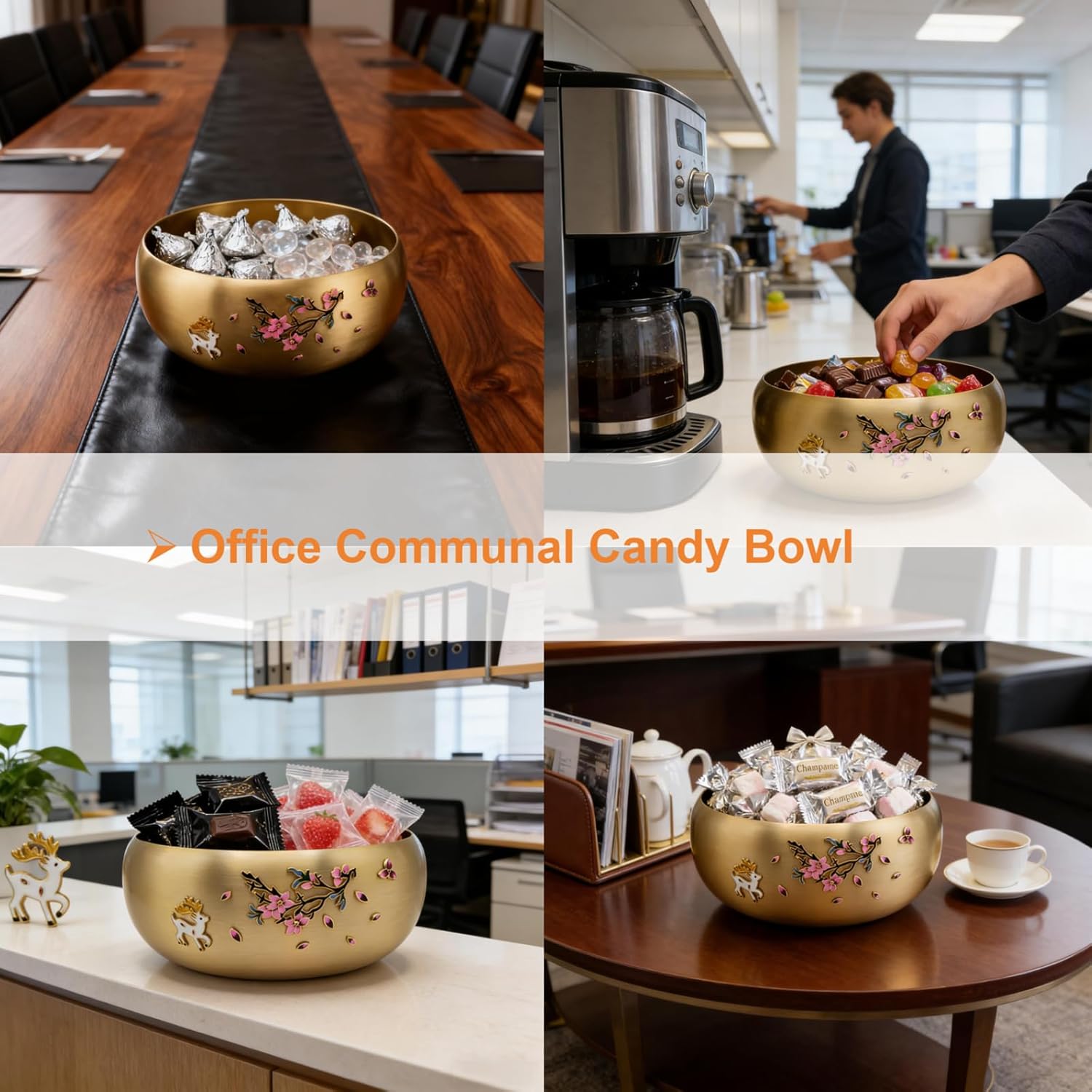 Key Bowl for Entryway Table - 91.5% Solid Brass Cloisonné Bowl (7"x3.15")，1200ml，Deer & Peach Blossom Design，Home Decor Dish, Office Candy & Entryway Coin Holder