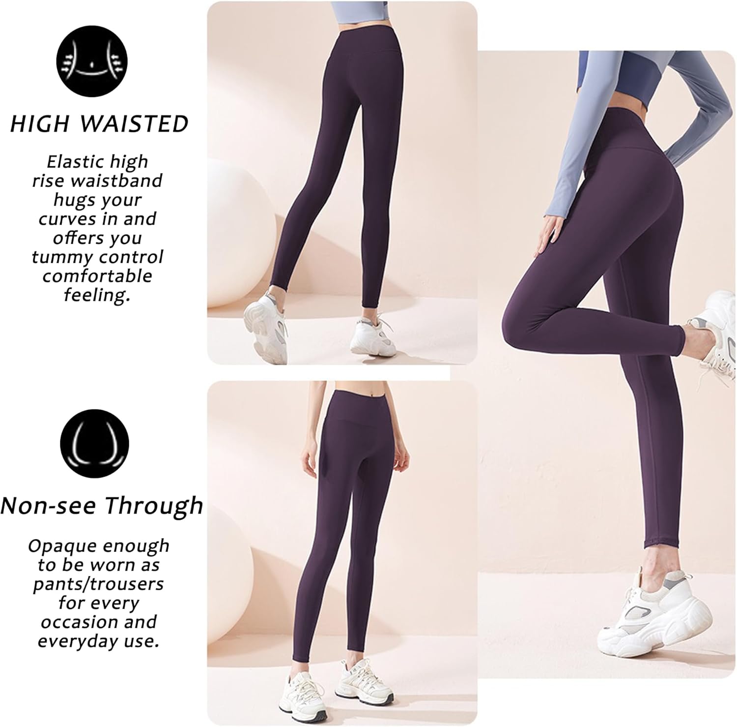 Women's Leggings High Waist Yoga Pants No See Through Workout Gym Capris, Tummy Control Sports Training Pant for Women - Image 4