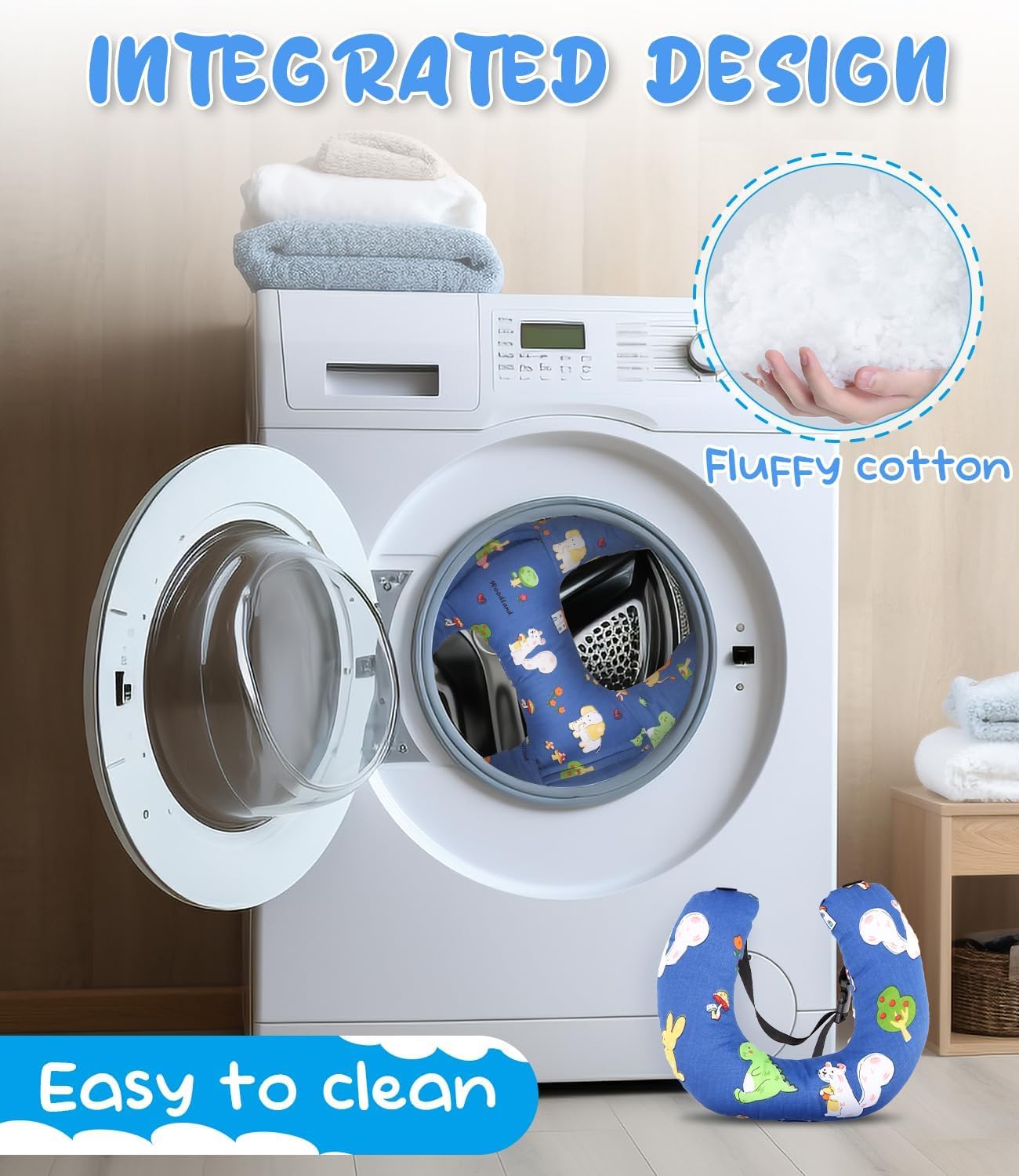 Cuscino da Viaggio, Cuscino auto portatile per Bambini, Cuscino Cervicale da Viaggio, Poggiatesta per auto a forma di H ultra morbido con maniglie per Viaggi di Vacanza per Bambini(Blu)