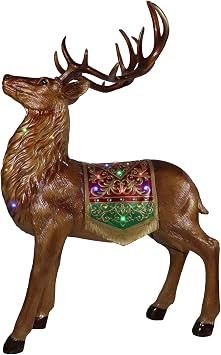 Fraser Hill Farm 5-Ft. Tall Standing Reindeer Holiday Figurine with Metallic Finish, Oversized Indoor or Outdoor Christmas Decoration with Long Lasting Multi-Color LED Lights
