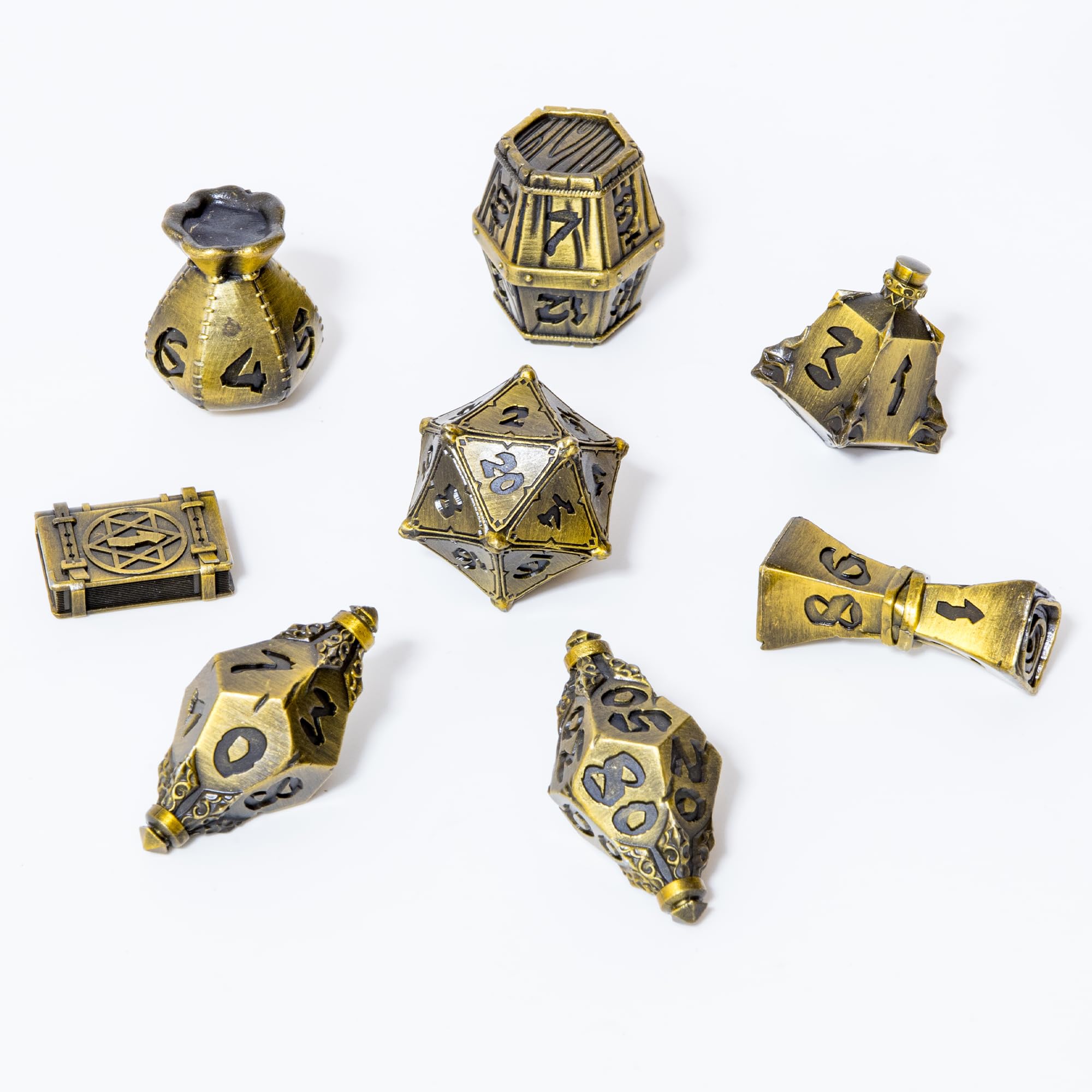 TOYVERSE Dwukolorowy zestaw wielościennych kości, stary złoty kolor, kości ze stopu, odpowiedni do D&D, DND, RPG, MTG, Dungeons and Dragons, gier planszowych i odgrywania ról, od 15 lat