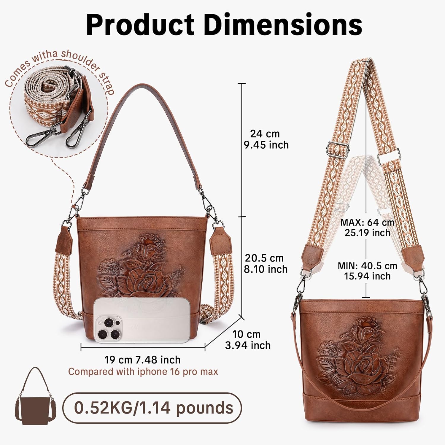 Small Crossbody Purses for Women, Trendy Vegan Leather Bucket Bag Embossed Shoulder Handbags for Everyday Use - Image 3