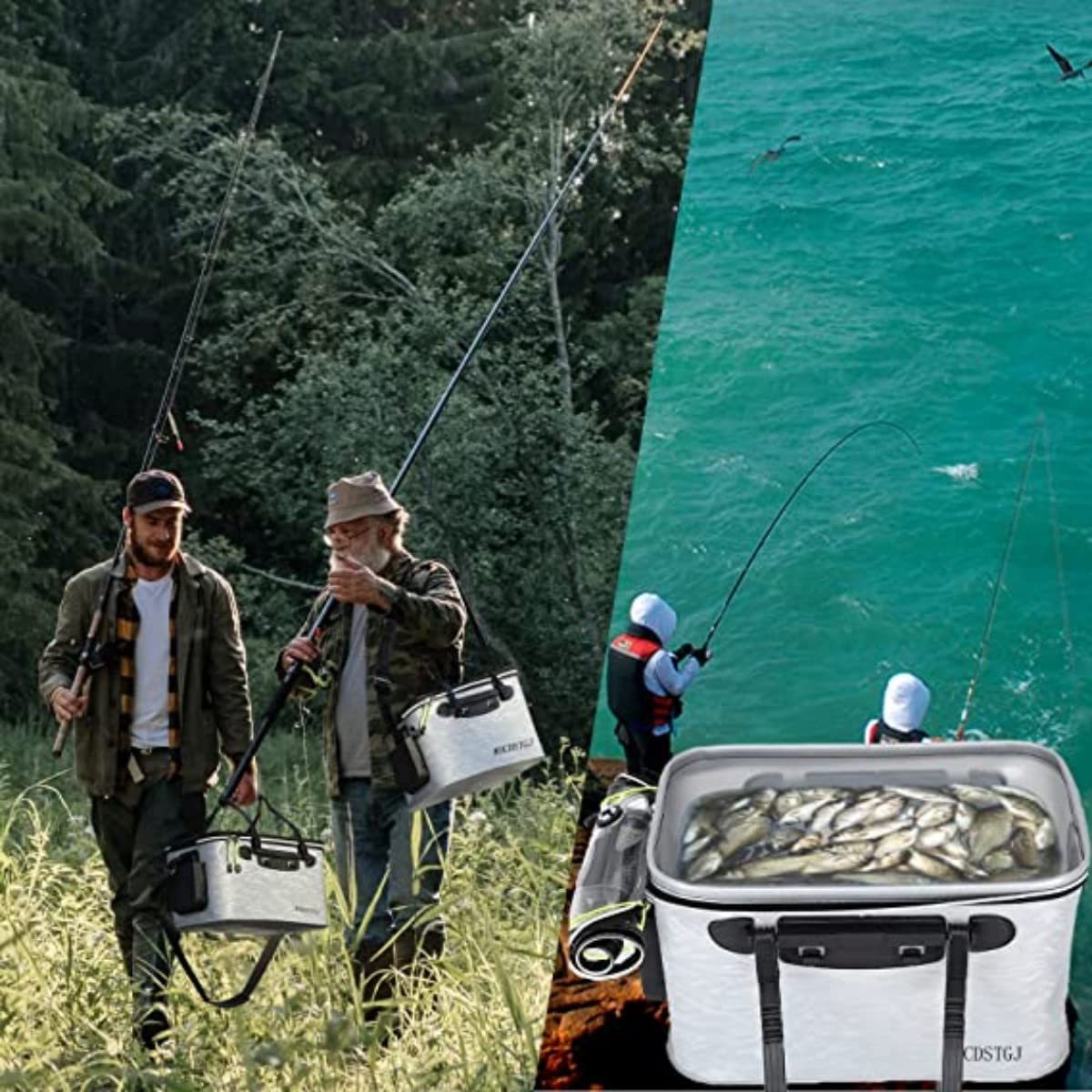 Secchio da pesca pieghevole portatile, secchiello da pesca, secchio pieghevole per pesci, blu/grigio (grigio)