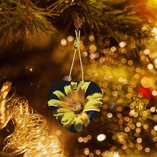 Miniatura 7 de Flor con árbol de Navidad amarillo colgante de cerámica de doble cara impresos adornos de Navidad en forma de corazón colgantes para Navidad,