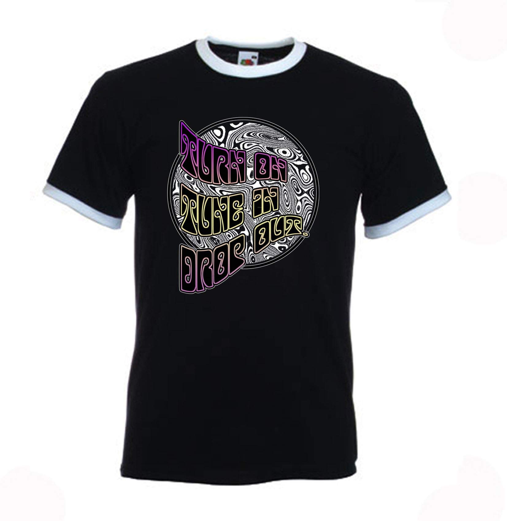 Turn On, Tune in, Drop Out Psychedelic Drug Timothy Leary Contrast Ringer T-Shirt (XL, Black)