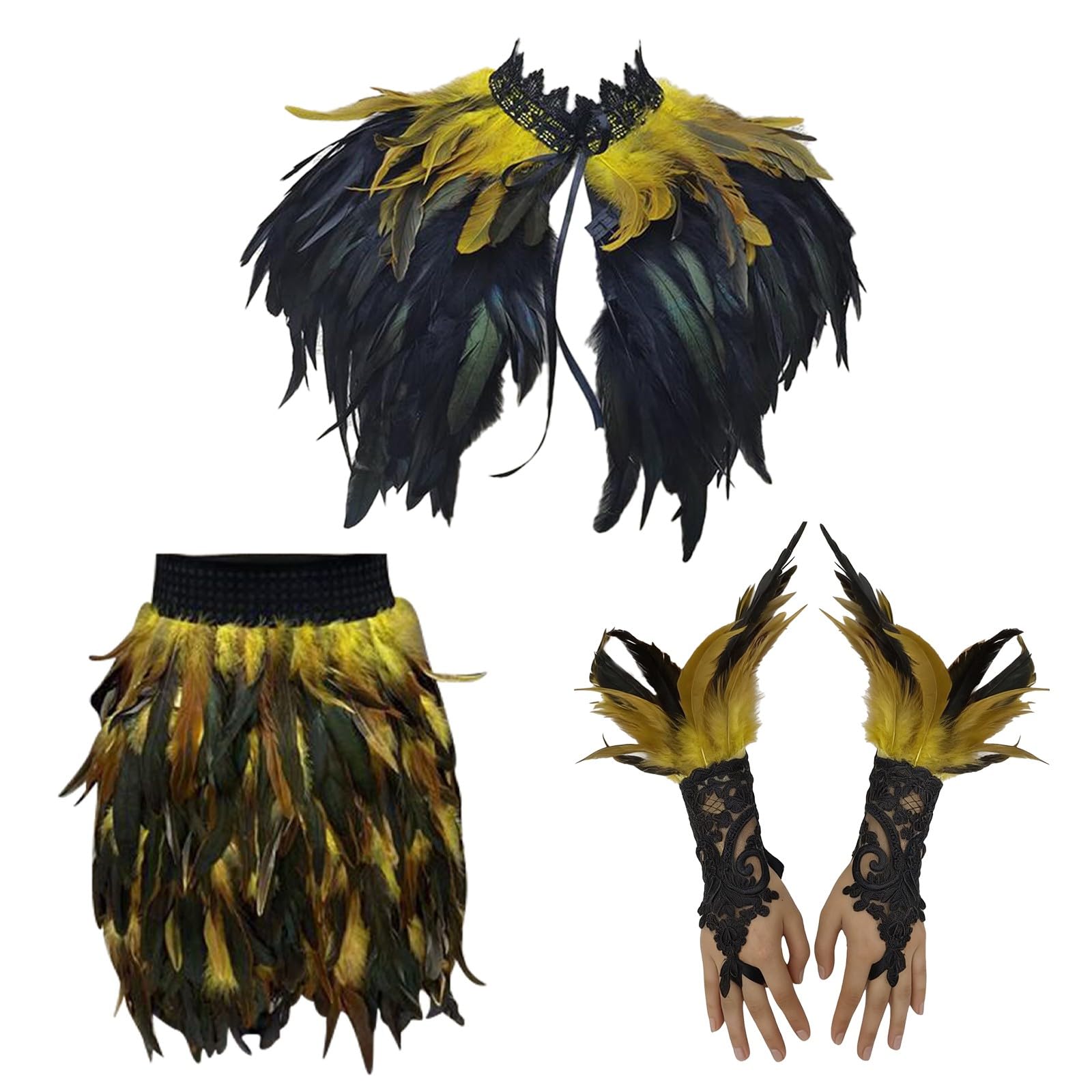 Pfau Kostüm Damen - Azurblau Federrock, Pfauen Accessoires Karneval Kostüm mit Pfauenfedern,für Fasching Cosplay FaschingskostüMe Damen Lustig