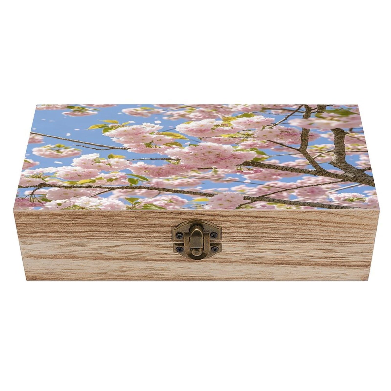 Ahdyr As Pic Cherry Blossom Wooden Jewelry Box Personalized Wood Keepsake Box Large Decorative Wooden Storage Boxes With Hinged Lid Rustic Style Wood Jewelry Organizer For Desk Home Office