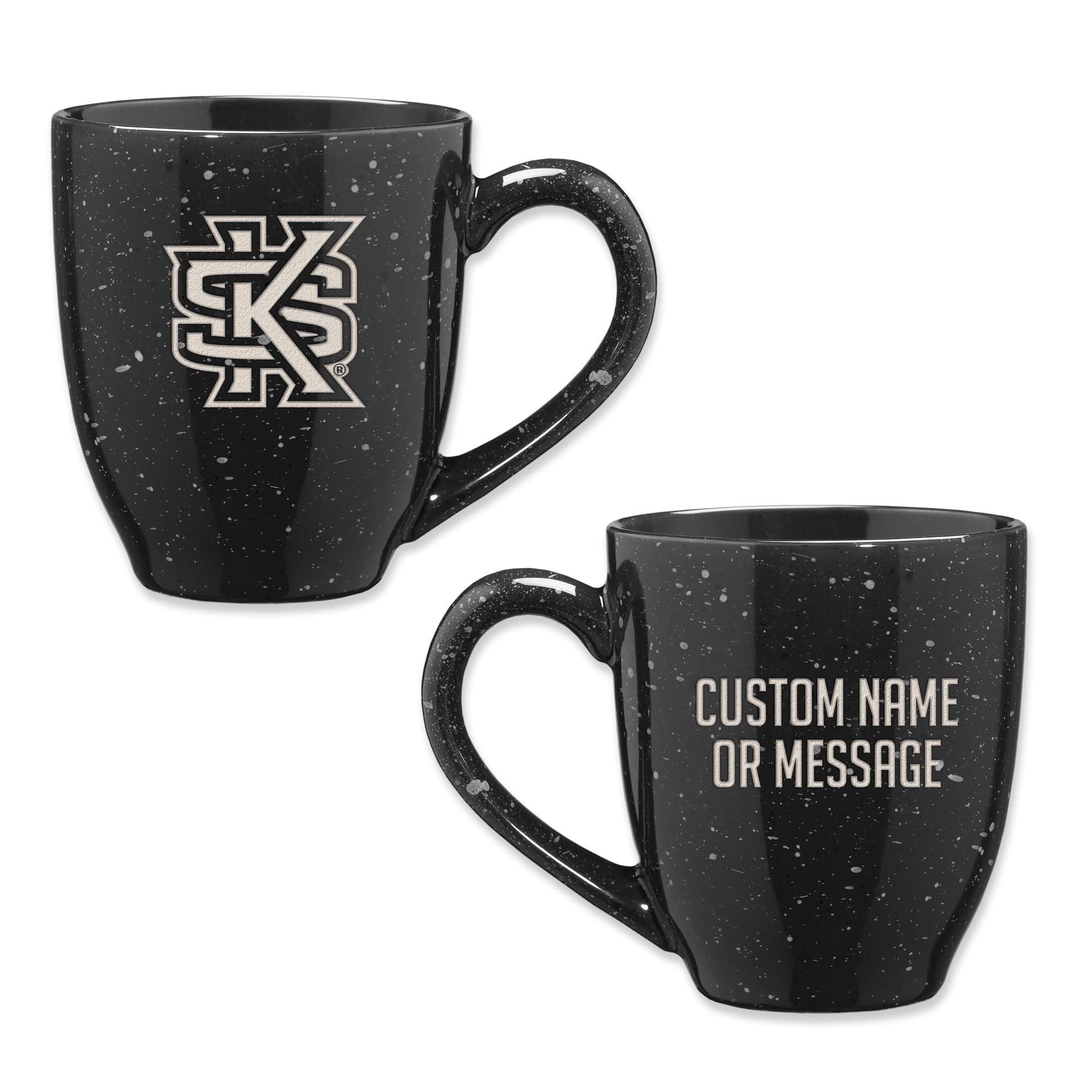 Rico Industries NCAA Kennesaw State Owls Black Personalized 16 oz Team Color Laser Engraved Speckled Ceramic Coffee Mug