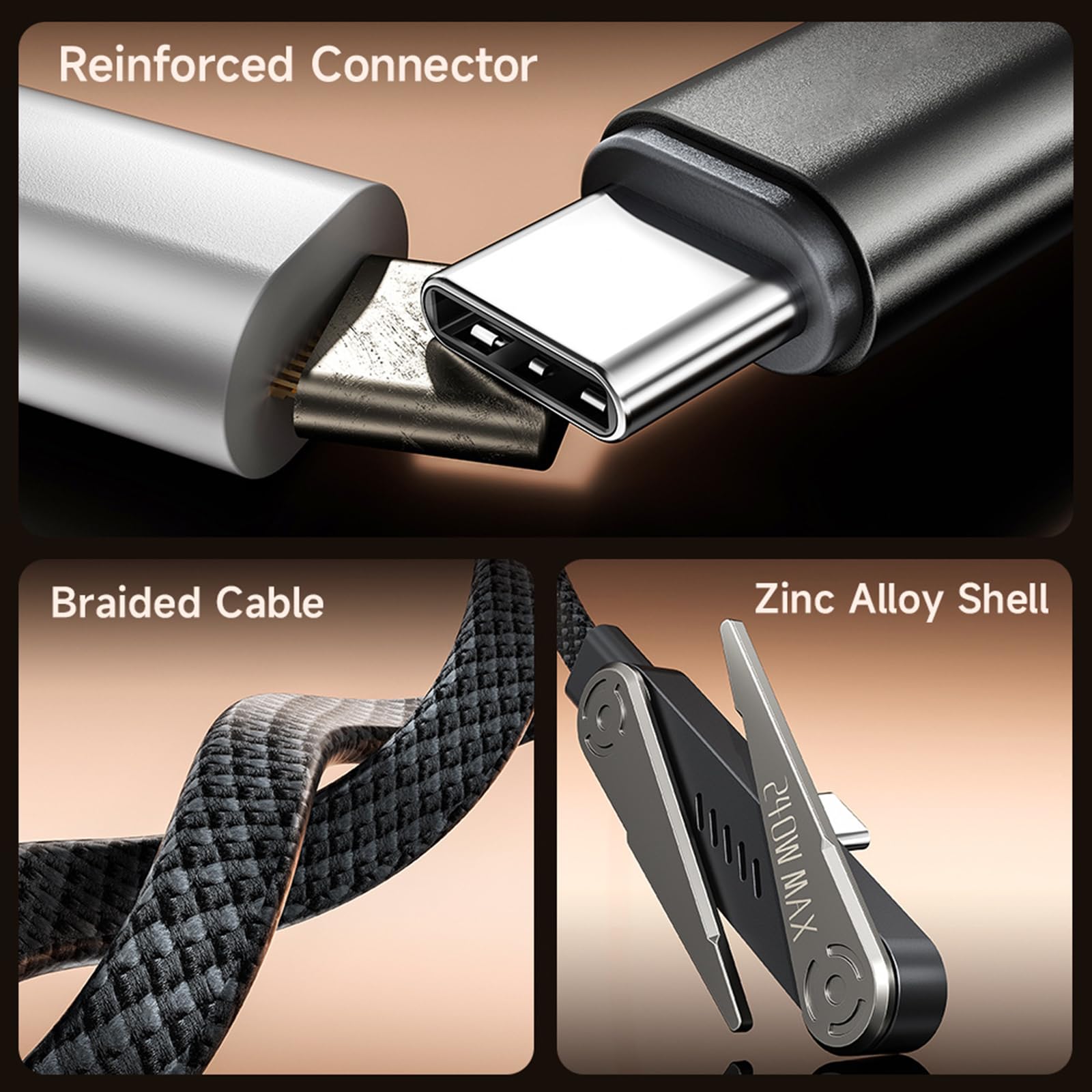Cavo USB C intrecciato lungo 1,5 m, supporta ricarica ad alta potenza da 240 W e sincronizzazione dati senza interruzioni con supporto in lega di zinco