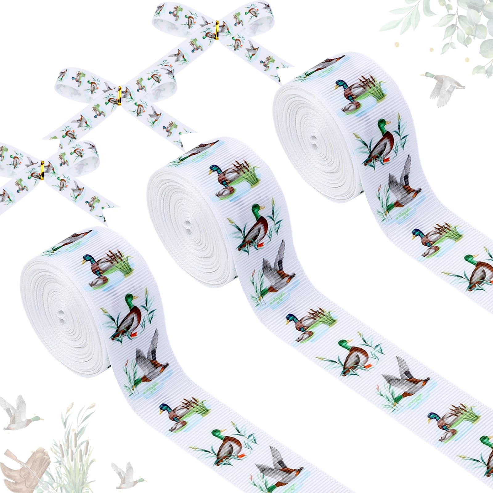 Cheerupp 4 Rolls Mallard Duck Theme Ribbons, 20 Yards Craft Ribbons for Wreath Hair Bow Wrapping Gifts Packing, Lucky Duck Birthday Wedding Gender Reveal Party Accessory Decorations