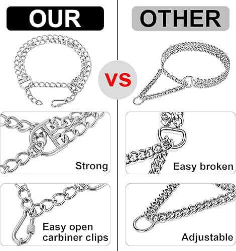 Miniatura 6 de Collar de perro grande y mediano de acero inoxidable doble fuerte con eslabones cubanos y hebilla para entrenamiento de perro de doble fila