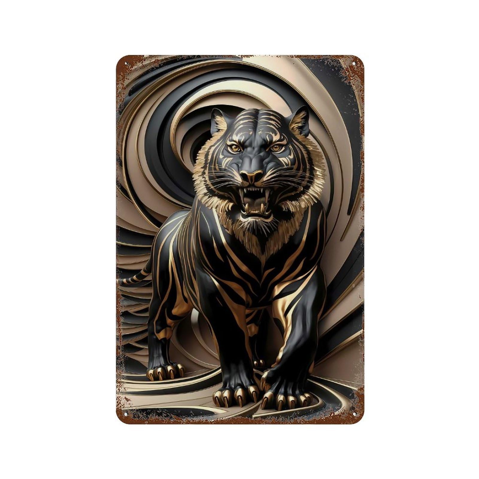 Black Gold Tiger Roar Decorative Tin Sign 11.8"x7.9", Shabby Chic Decor for Garage, Pub Or Kitchen