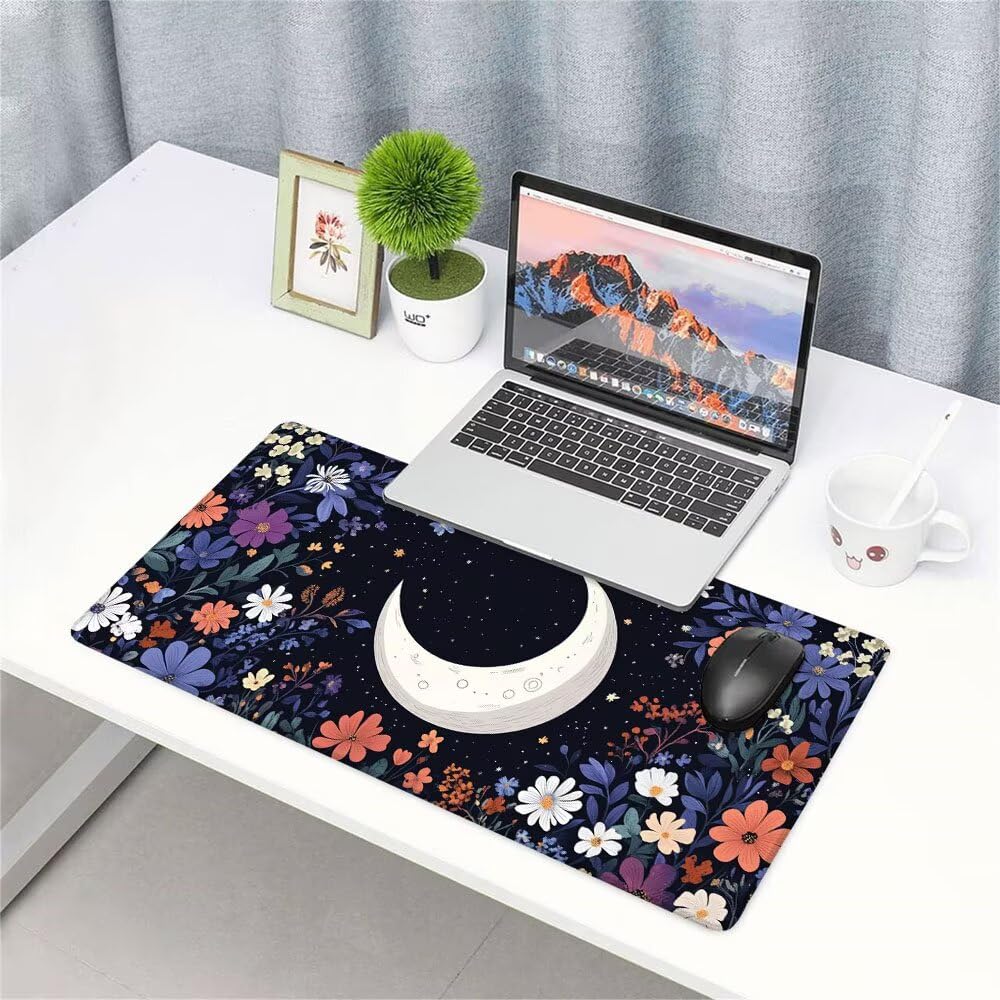 Tappetino Mouse Gaming xxl Accessori Scrivania Ufficio Nero Luna Grande Tappetino Mouse e Tastiera Sottomano da Scrivania, Gaming Accessori pc 1200x600x3mm Base Antiscivolo, per PC Gamer Laptop d-520