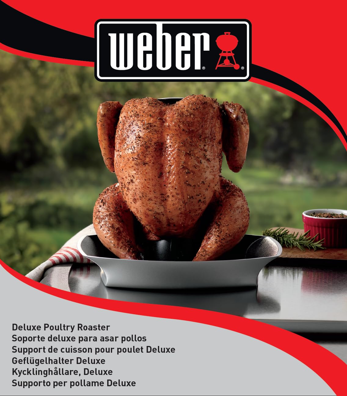 Weber Supporto Deluxe per pollame/Supporto in Acciaio Inox per Pollo succoso con Vassoio raccogligocce Integrato per Una Cottura aromatica – Argento (6731)