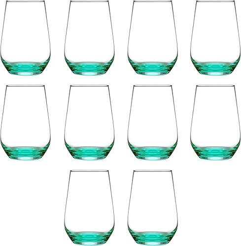 DISCOUNT PROMOS Juego de copas de vino sin tallo de 10 vasos de Silicia, 16 onzas, transparente, similar a un orbe, base gruesa, color verde