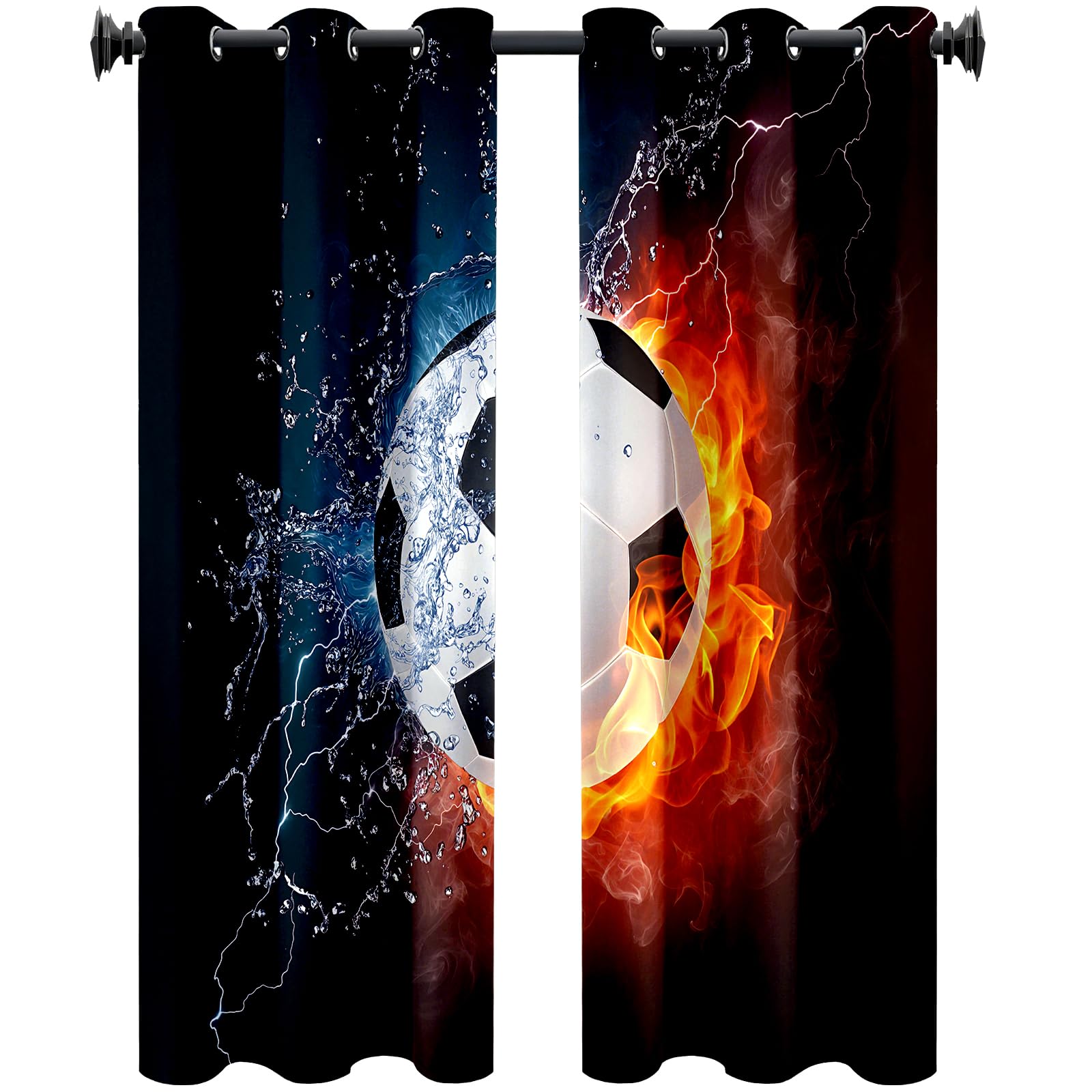 NlsqUK Football Curtains, Football Curtain Print Pattern, Blackout Eyelet Curtains 2 Panels for Window Decoration (120 * 140 CM)