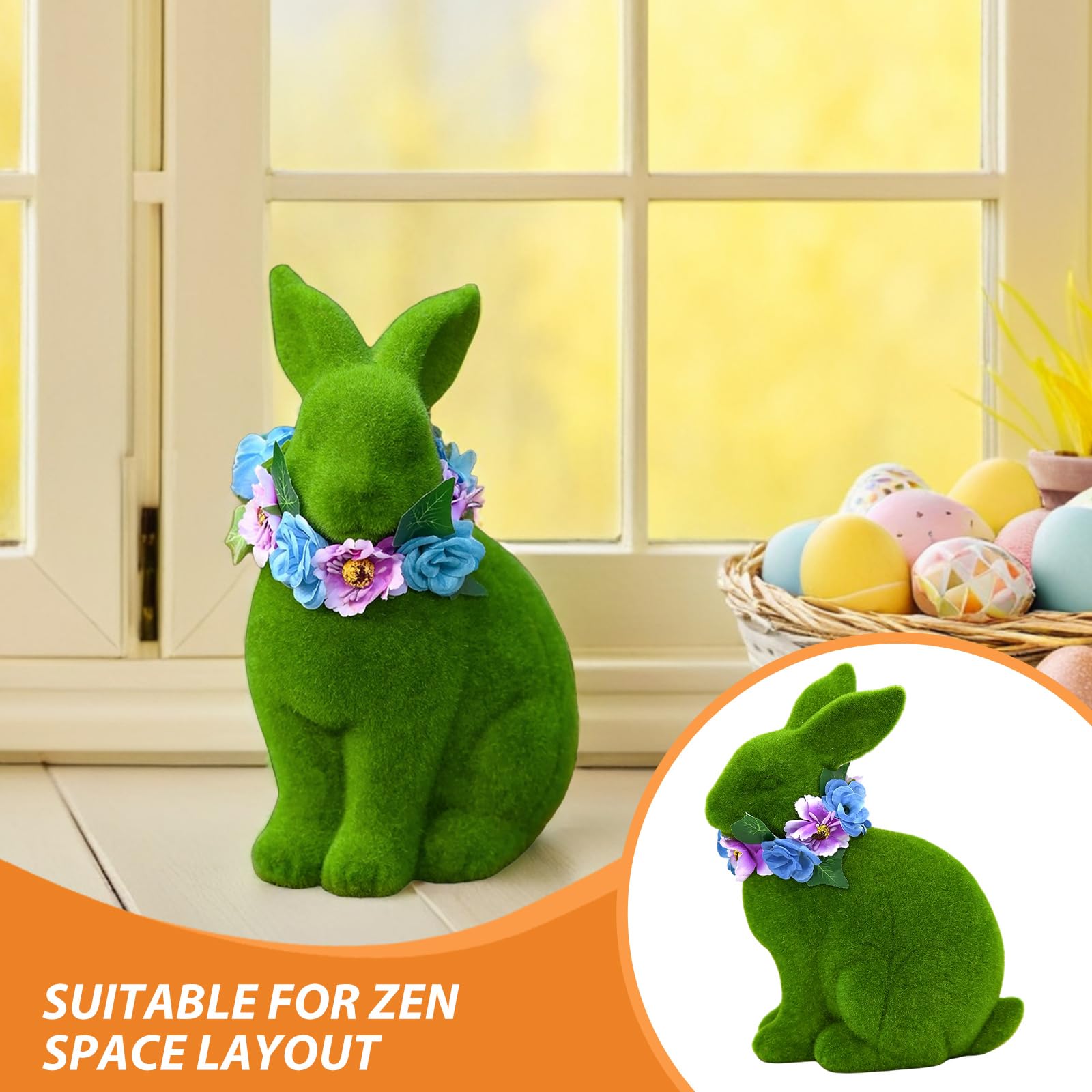 YARNOW Décoration de Pâques Lapin Floqué Vert 25 Cm, Figurine Lapin en Résine Légère pour Jardin et Intérieur, Ornement Printanier pour Table et Fête de Pâques