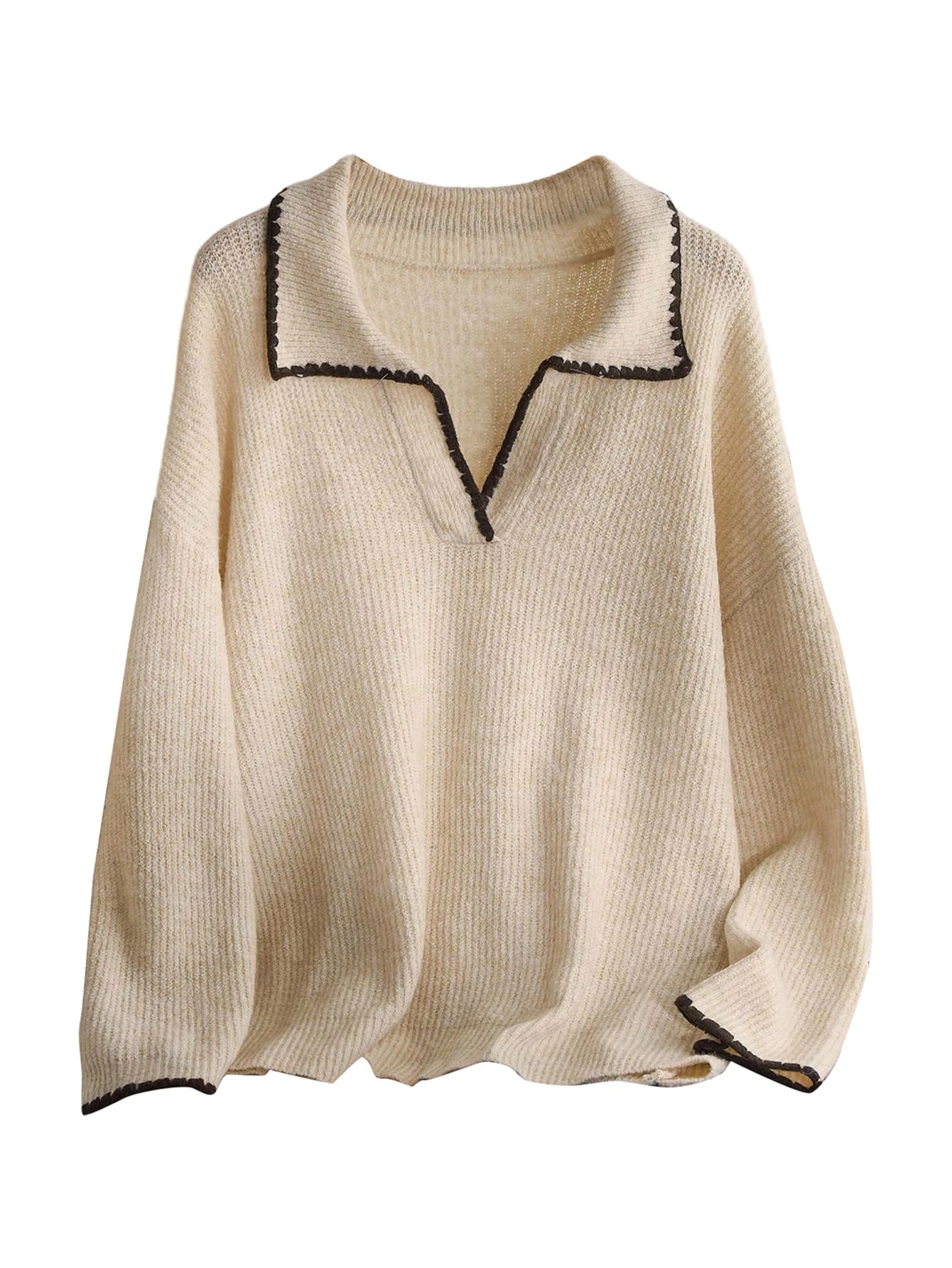 Verdusa Womens Plus Size Cozy Oversized Sweaters Collared V Neck Pullover Knit Tops Fall Clothes